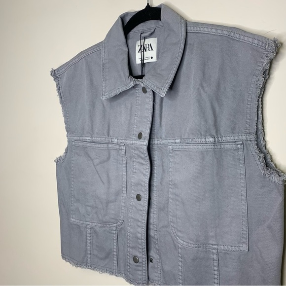 Zara Grey Womens Cropped Wash Denim Vest Size Medium - Picture 3 of 9
